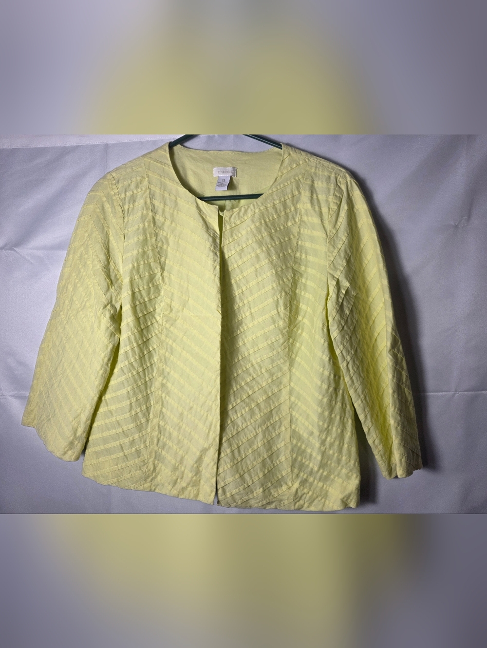 Chico's 0 Lemon Yellow Textured Open-Front Jacket Small Vintage